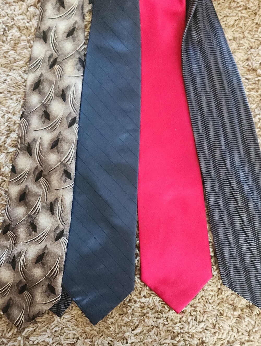 Four Ties-including Pierre Cardin Red & Brown patterned Carlos Benezia dark blue